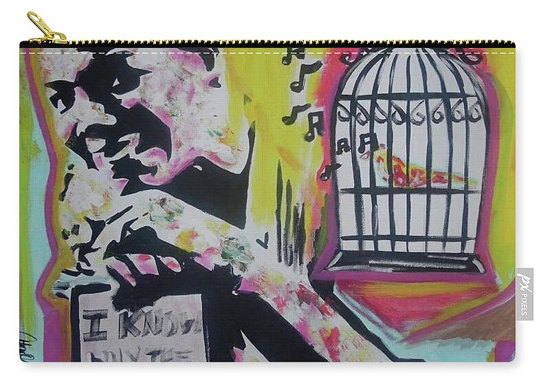 Maya Angelou Zip Pouch featuring the painting She Knows Why It Sings by Antonio Moore
