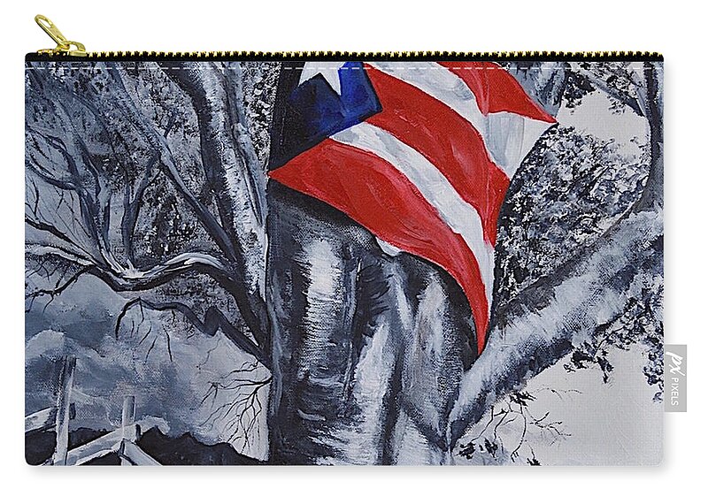 Puerto Rican Flag Zip Pouch featuring the painting She Still Waves by Melissa Torres