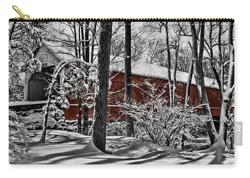 Covered Bridge Zip Pouch featuring the photograph Sheard's Mill Covered Bridge 1873 by DJ Florek