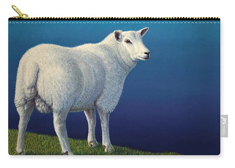 Sheep Zip Pouch featuring the painting Sheep at the edge by James W Johnson
