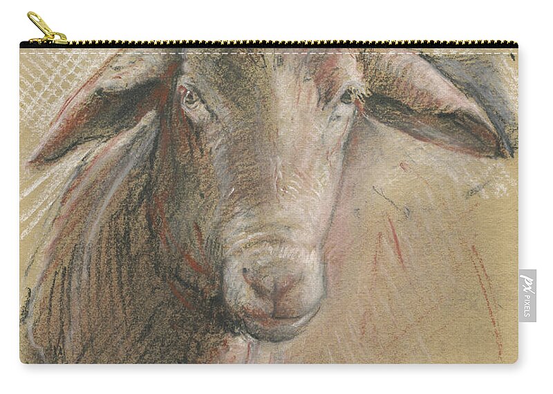 Sheep Artwork Zip Pouch featuring the painting Sheep head by Juan Bosco