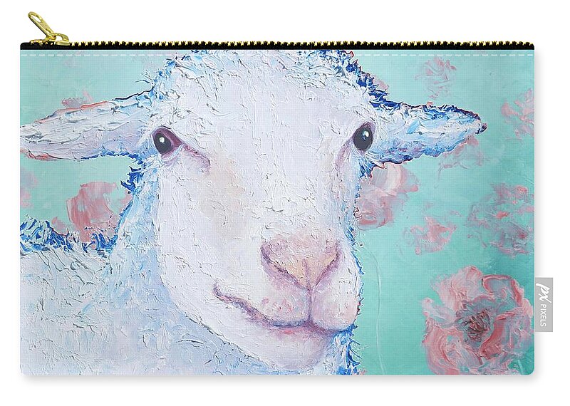 Sheep Zip Pouch featuring the painting Sheep painting - Its fleece was white as snow by Jan Matson