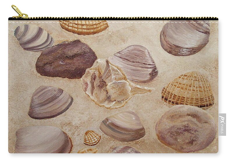 Shells Paintings Zip Pouch featuring the painting Shells and Stones by Angeles M Pomata