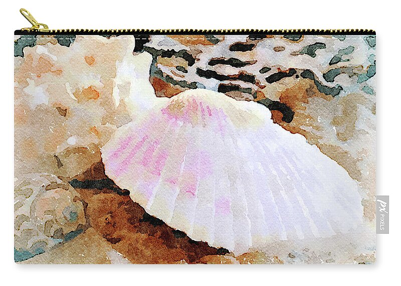 Digital Watercolor Zip Pouch featuring the digital art Shells by Betty LaRue