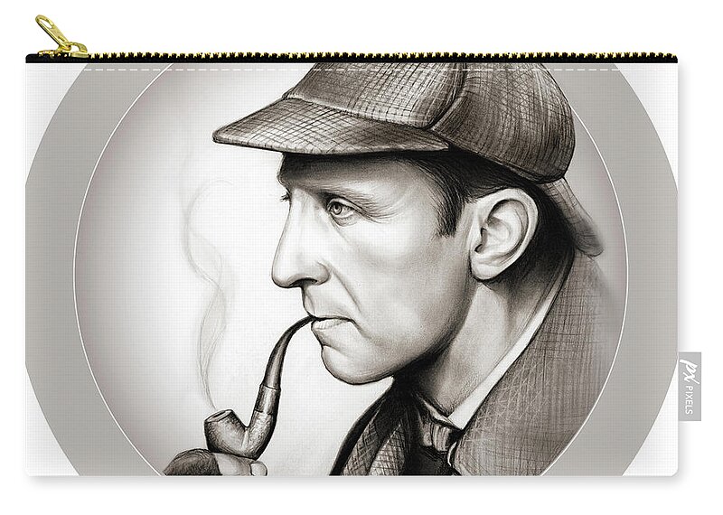 Sherlock Holmes Zip Pouch featuring the mixed media Sherlock Holmes by Greg Joens