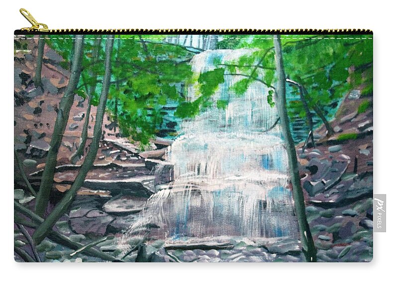 Landscape Zip Pouch featuring the painting Sherman Falls by David Bigelow