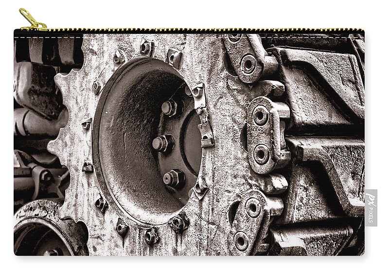 Sherman Zip Pouch featuring the photograph Sherman Tank Drive Sprocket by Olivier Le Queinec