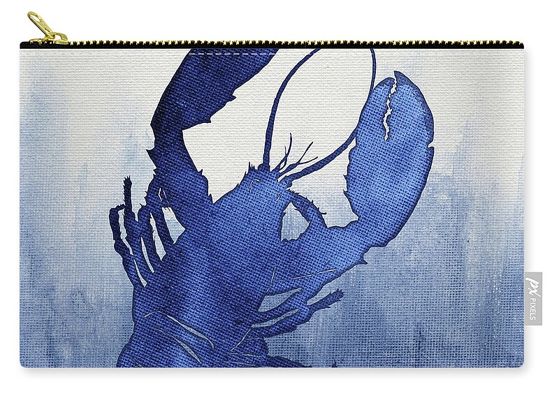 Lobster Zip Pouch featuring the painting Shibori Blue 3 - Lobster over Indigo Ombre Wash by Audrey Jeanne Roberts