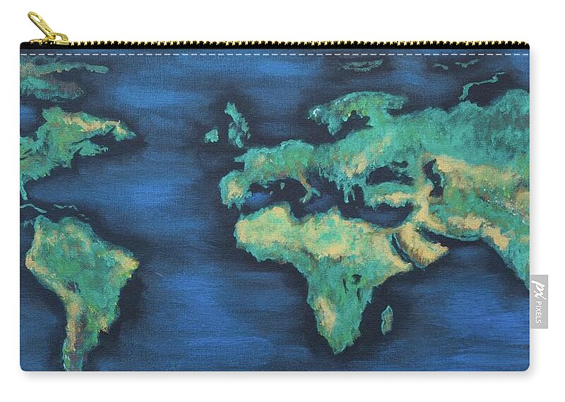 Earth Zip Pouch featuring the painting Shimmering Earth by Neslihan Ergul Colley