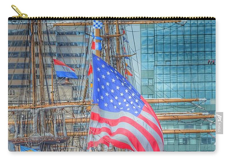 Ship Zip Pouch featuring the photograph Ship in Baltimore Harbor by Marianna Mills