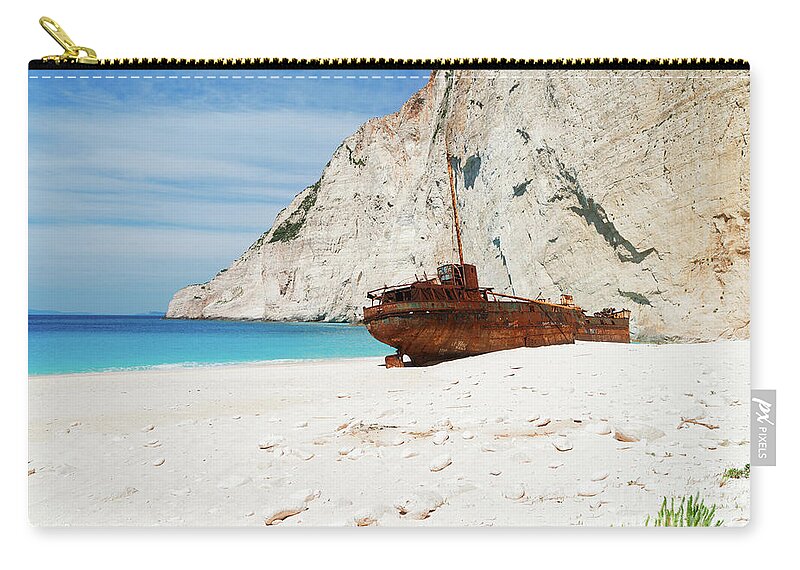 Navagio Zip Pouch featuring the photograph Shipwreak Beach II by Anastasy Yarmolovich