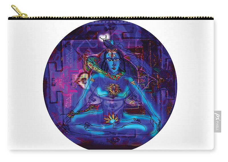 Himalaya Zip Pouch featuring the painting Shiva in meditation by Guruji Aruneshvar Paris Art Curator Katrin