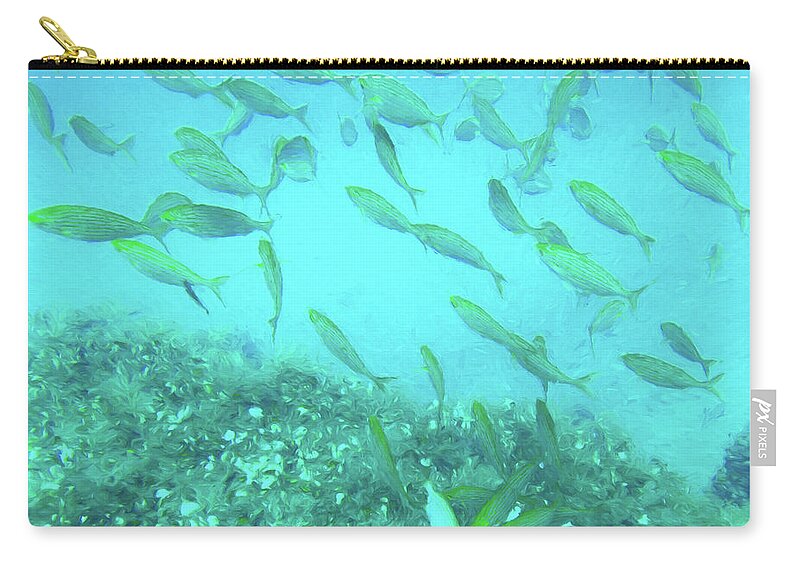 Fish Zip Pouch featuring the digital art Shoal Of Salema by Roy Pedersen