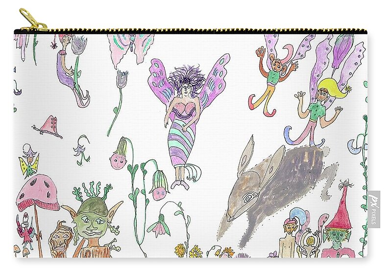 Rabbit Zip Pouch featuring the painting Shoe Tree Rabbit and Fairies by Helen Holden-Gladsky