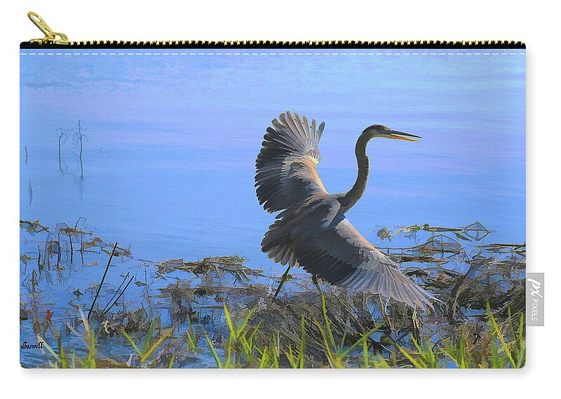 Blue Heron Zip Pouch featuring the photograph Shore Walk by Dennis Baswell