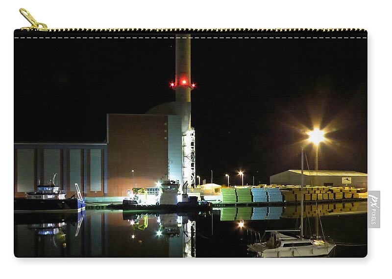 Shoreham Power Station Zip Pouch featuring the photograph Shoreham Power Station Night Reflection by John Topman