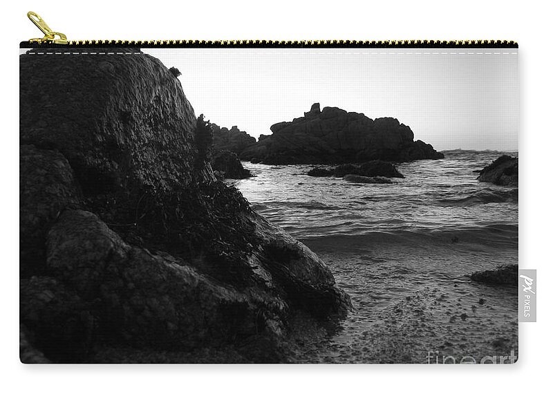 Pacific Grove Zip Pouch featuring the photograph Shoreline Monolith Monochrome by James B Toy