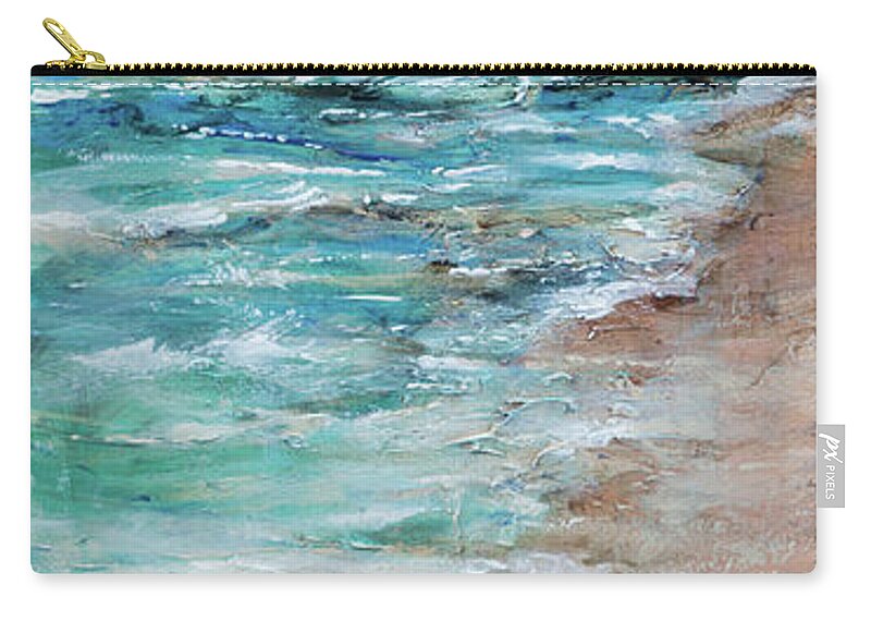 Beach Zip Pouch featuring the painting Shoreline with Pier by Linda Olsen