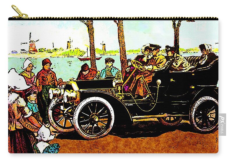 Vintage Automobile Zip Pouch featuring the painting Showing Off the New Car by Cliff Wilson