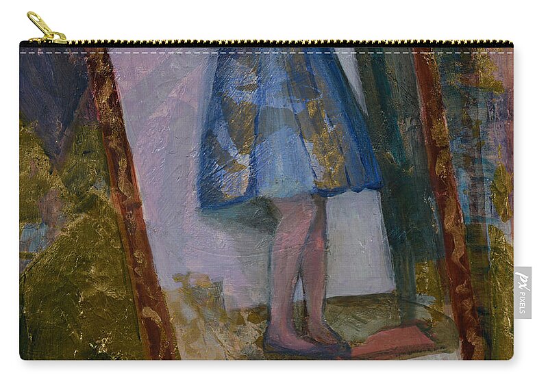 Blue Dress Zip Pouch featuring the mixed media Shy Reflection by Carol Oufnac Mahan