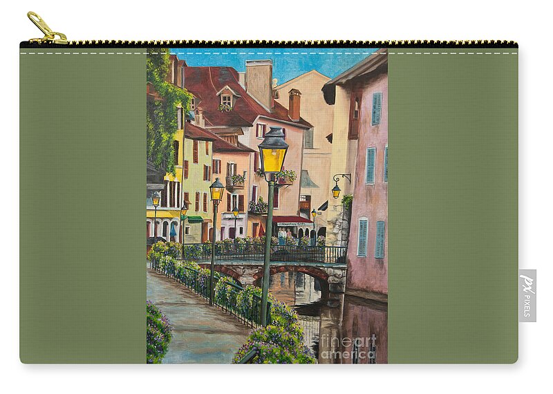 Annecy France Art Carry-all Pouch featuring the painting Side Streets in Annecy by Charlotte Blanchard