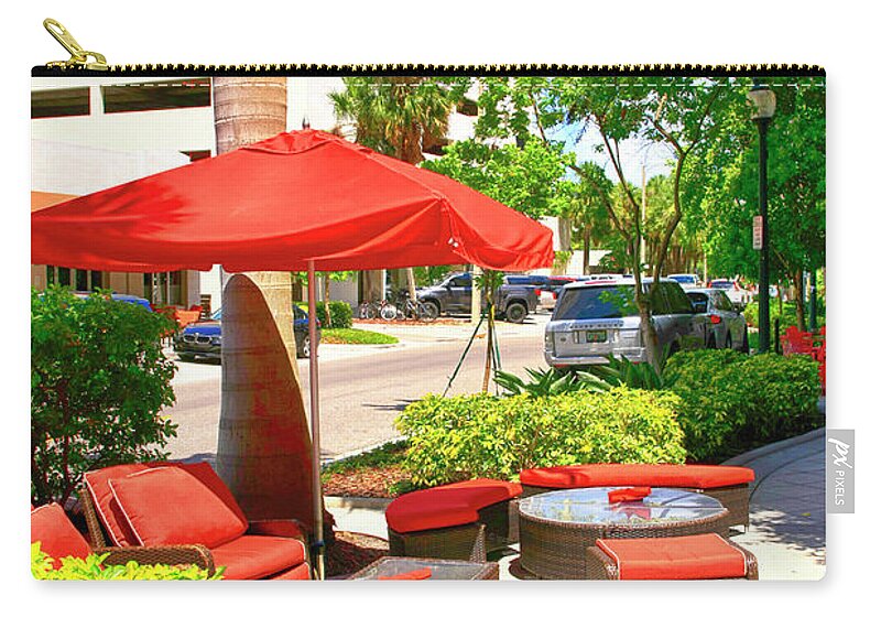 Sidewalk Zip Pouch featuring the photograph Sidewalk seating by Chris Smith