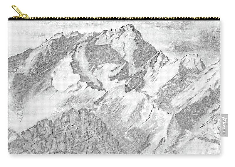 Sierra's Zip Pouch featuring the drawing Sierra Mt's by Terry Frederick