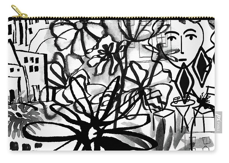 Black And White Zip Pouch featuring the mixed media Sightseeing 2- Art by Linda Woods by Linda Woods