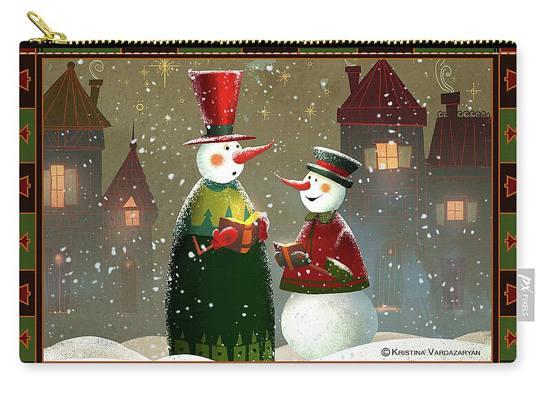 Snowman Carry-all Pouch featuring the painting Silent Night by Kristina Vardazaryan