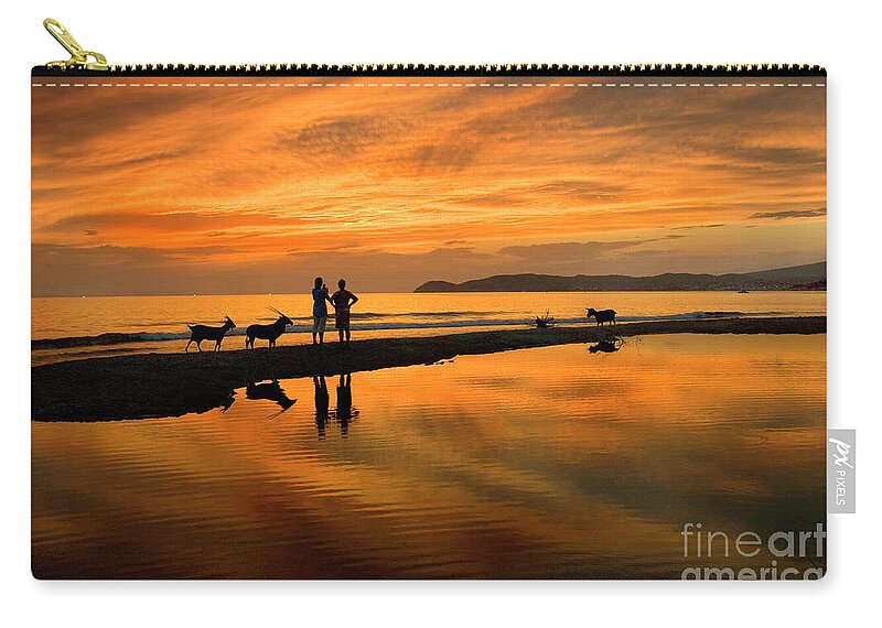Sunset Zip Pouch featuring the photograph Silhouette and Amazing Sunset in Thassos by Daliana Pacuraru