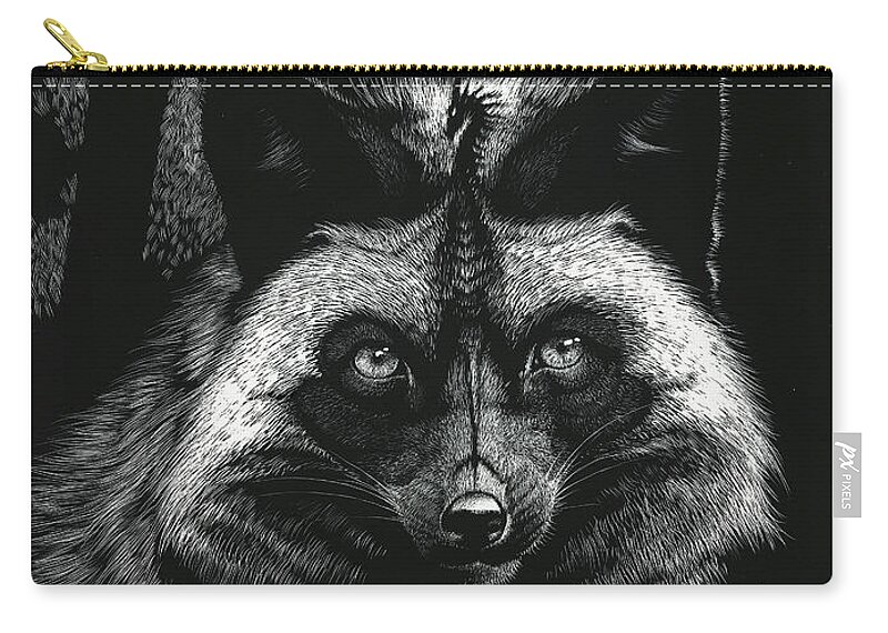 Fox Zip Pouch featuring the drawing Silver Dragon Fox by Stanley Morrison