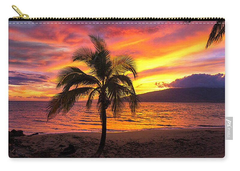 Maui Hawaii Sunset Palmtrees Moon Seascape Ocean Zip Pouch featuring the photograph Silver Moon by James Roemmling