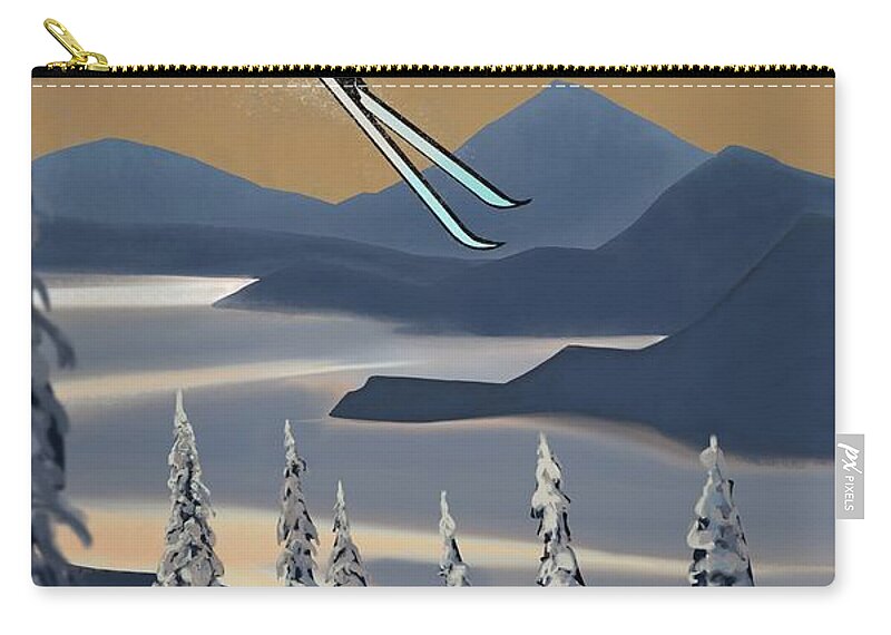 Retro Ski Art Carry-all Pouch featuring the painting Silver Star ski poster by Sassan Filsoof