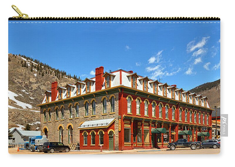Greene Street Zip Pouch featuring the photograph Silverton Grand Imperial Hotel Panorama by Adam Jewell