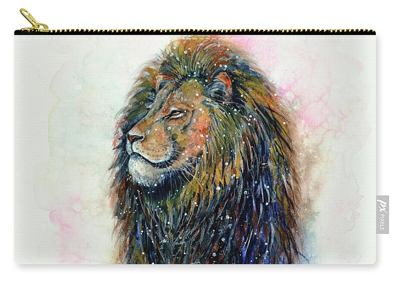 Lion Zip Pouch featuring the painting Simba by Zaira Dzhaubaeva