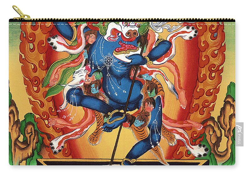 Thangka Zip Pouch featuring the painting Simhamukha - Lion Face Dakini by Sergey Noskov
