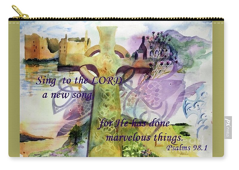 Christian Art Zip Pouch featuring the painting Sing a New Song by Maria Hunt