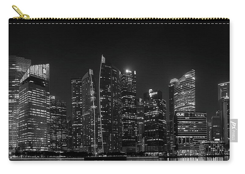 Panorama Carry-all Pouch featuring the photograph Singapore Skyline Panorama Black and White by Rick Deacon