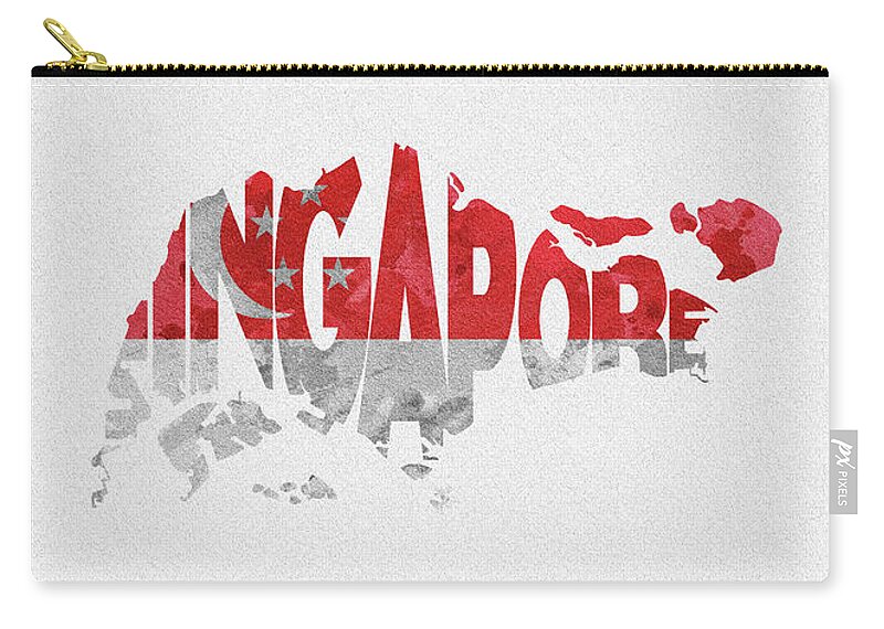 Singapore Zip Pouch featuring the digital art Singapore Typographic Map Flag by Inspirowl Design