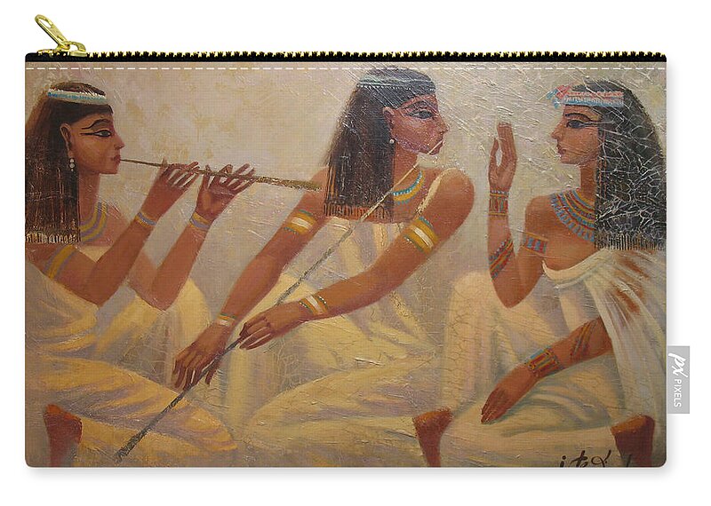 Egypt Zip Pouch featuring the painting Singers of Pharaoh by Valentina Kondrashova