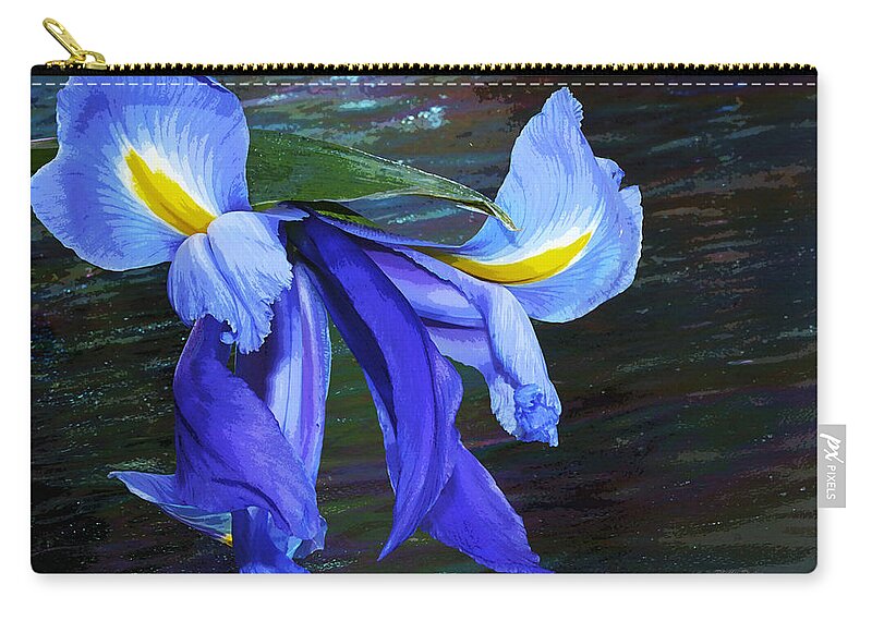 Iris Zip Pouch featuring the photograph Single Blue Iris Painterly by Phyllis Denton
