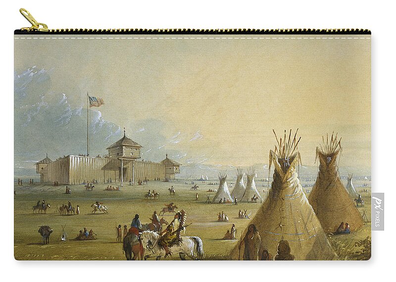 1840 Zip Pouch featuring the painting Sioux At Fort Laramie, 1837 by Alfred Jacob Miller