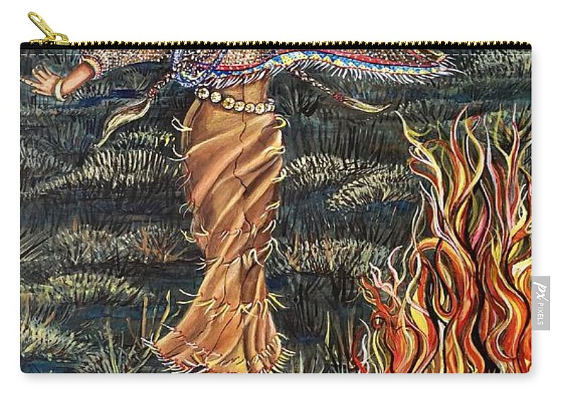 Watercolor Zip Pouch featuring the mixed media Sioux Woman Dancing by Mastiff Studios
