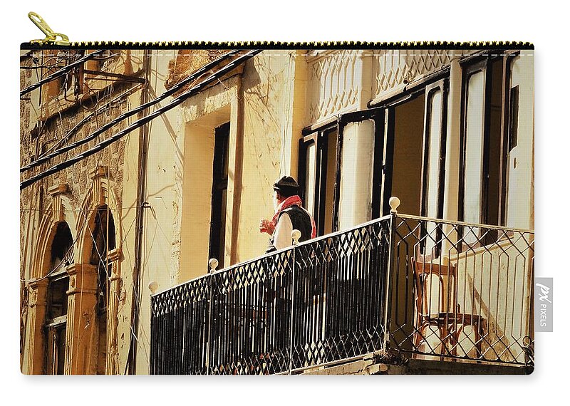 Beirut Zip Pouch featuring the photograph Sipping Tea on the balcony in Beirut by Funkpix Photo Hunter