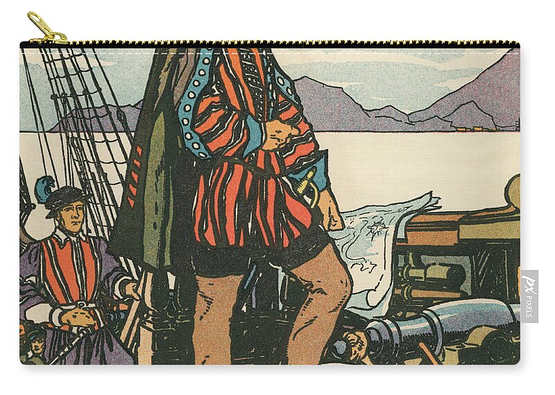 Francis Drake Zip Pouch featuring the painting Sir Francis Drake on His Ship by American School