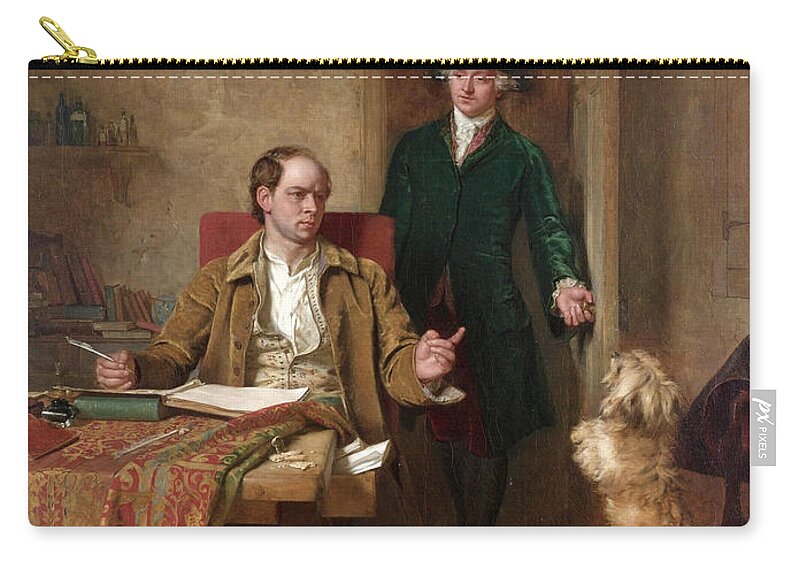 John Faed Zip Pouch featuring the painting Sir Joshua Reynolds Visiting Goldsmith in his Study by John Faed