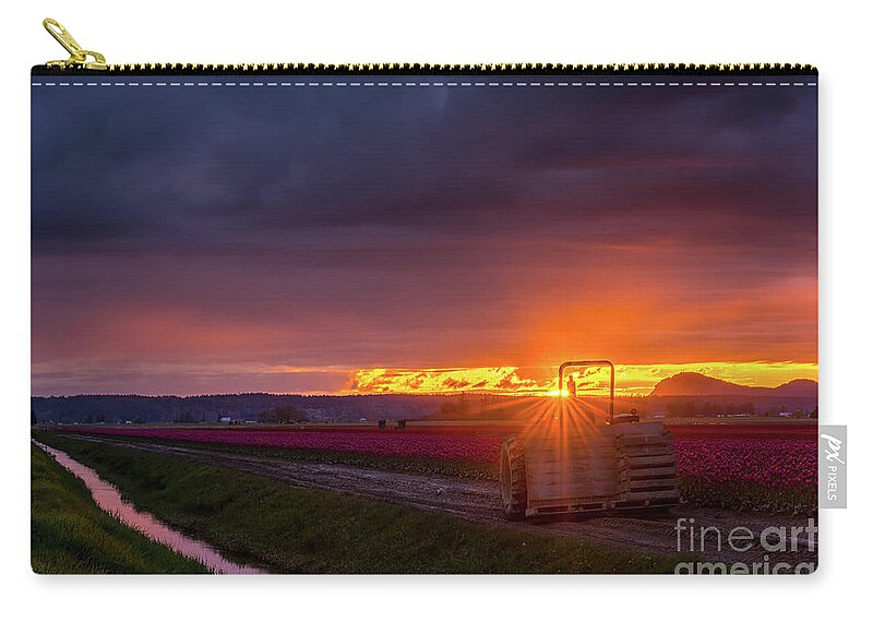 Farm Zip Pouch featuring the photograph Skagit Valley Tractor Sunstar by Mike Reid