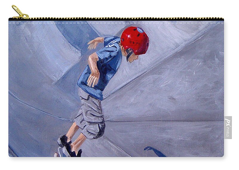 Boy Zip Pouch featuring the painting Skateboarding by Quwatha Valentine