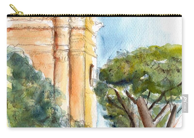Landscape Zip Pouch featuring the painting Sketch of ancient cities by Karina Plachetka