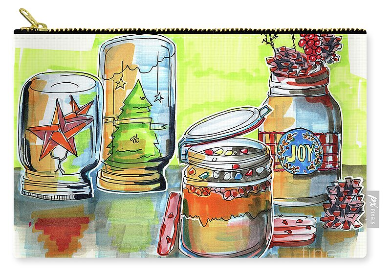 New Year Zip Pouch featuring the drawing Sketch Of Winter Decorative Jars by Ariadna De Raadt